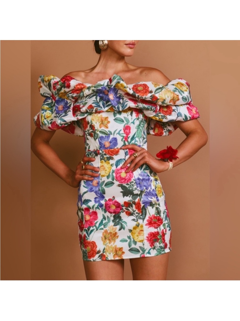 Floral Off-Shoulder Bodycon Dress - Multicolor